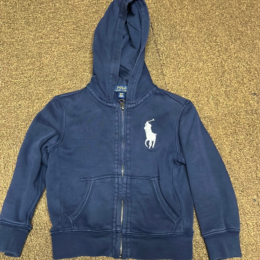 Ralph Lauren polo full zip navy blue hoodie sweater size 3t.